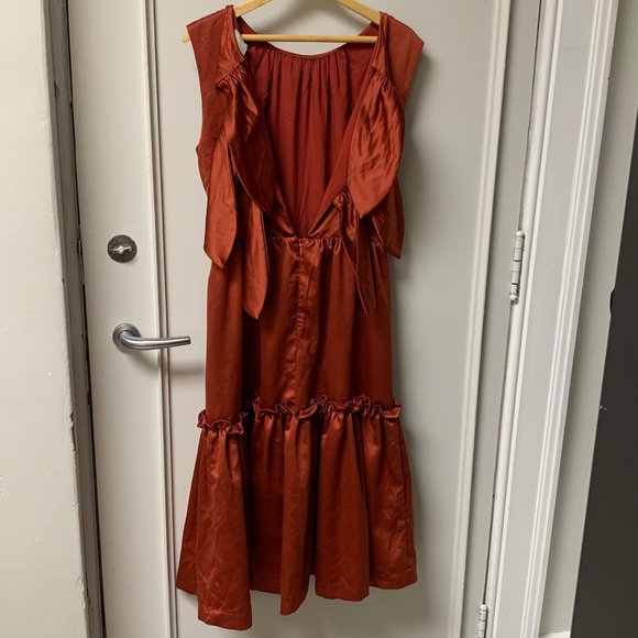 BHLDN Anthropologie Canyon Copper/Rust Satin Tie Back Sleeveless Dress size 0 - Picture 7 of 9